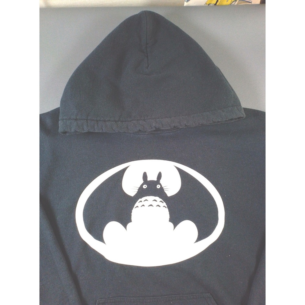 My Neighbor Totoro Hoodie Mens L Black Gildan Bat Signal Parody Anime Pullover